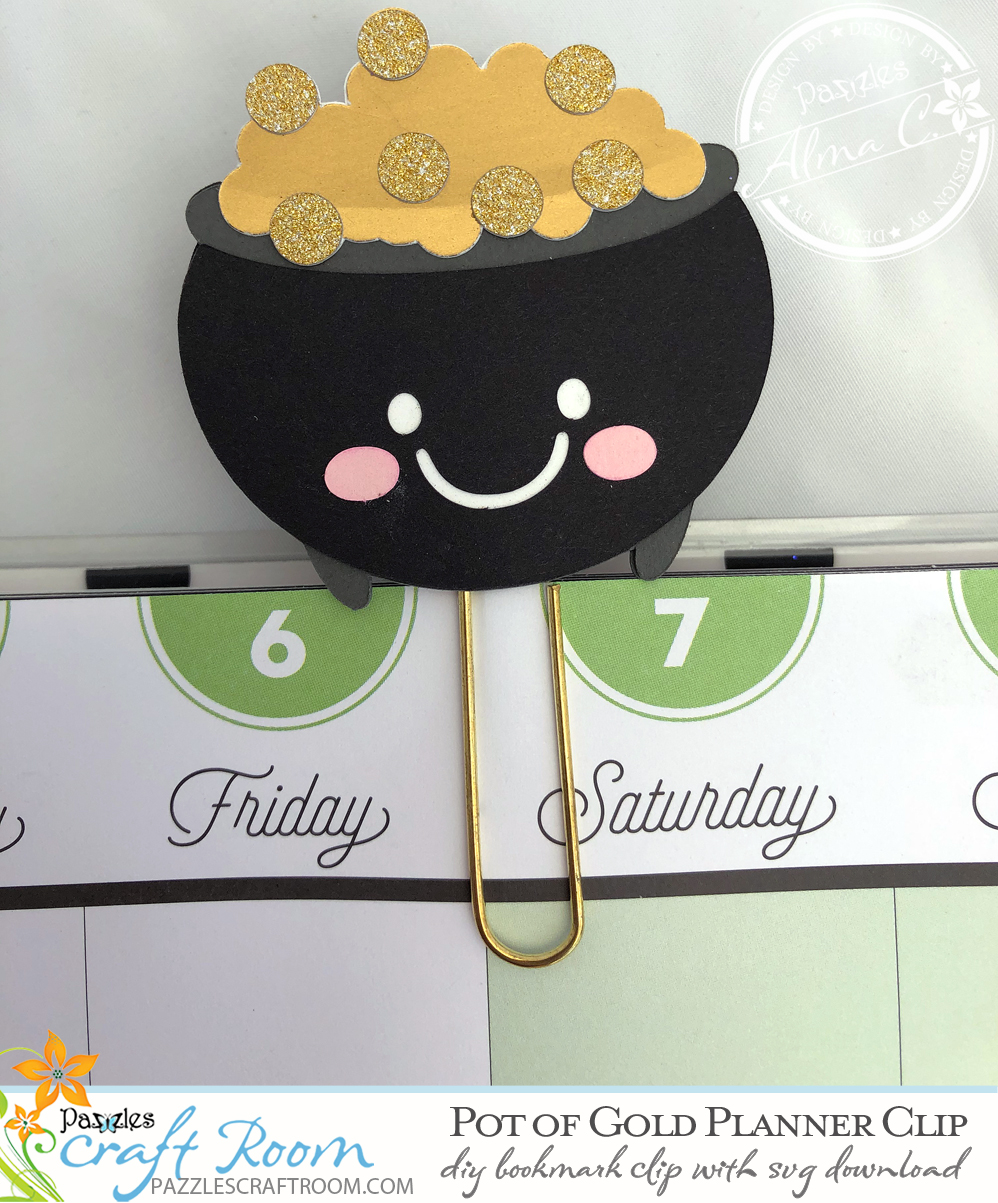 Pazzles DIY Pot of Gold Planner Clip with instant SVG download. Compatible with Pazzles Inspiration, Cricut, and Silhouette Cameo. Design by Alma Cervantes.