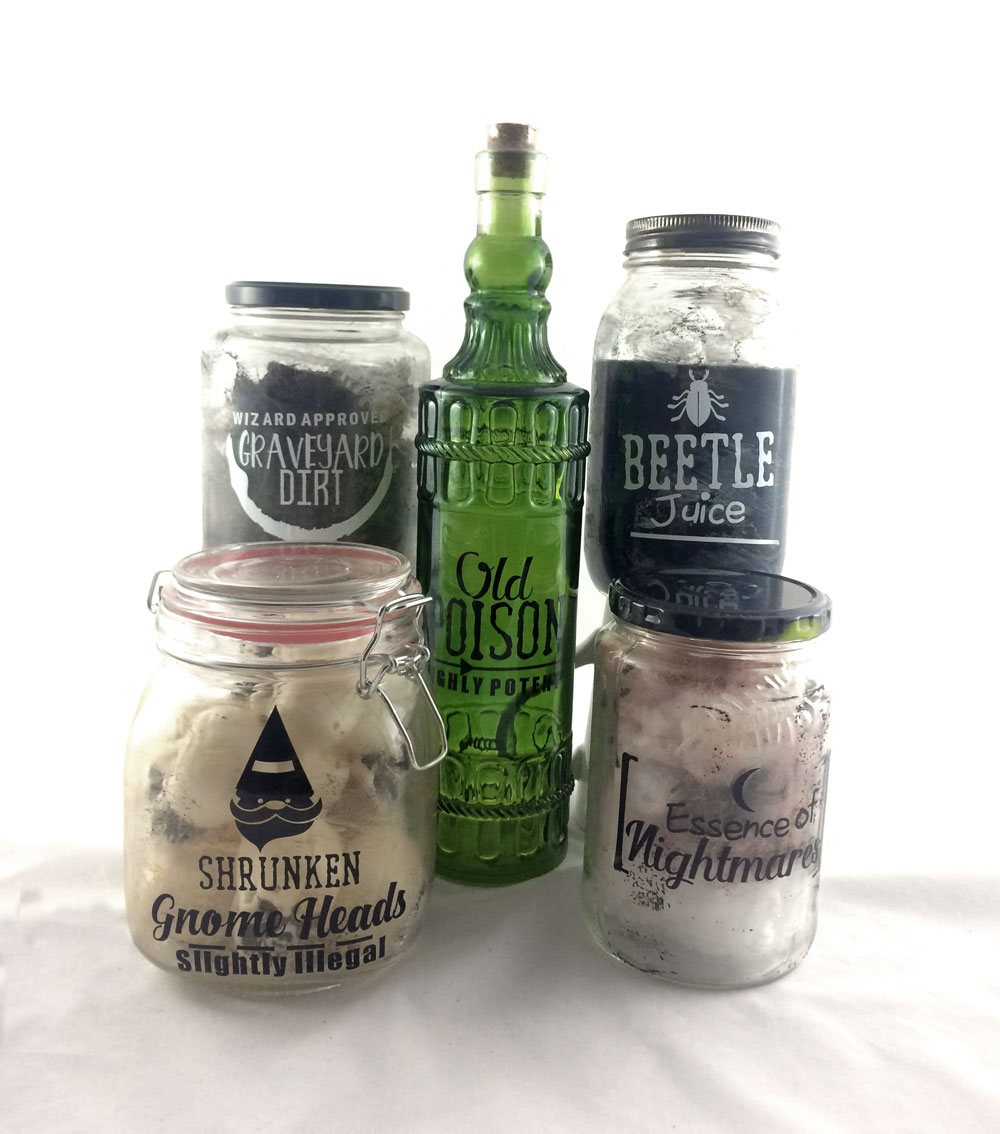 Halloween Potion Jars with Vinyl Labels