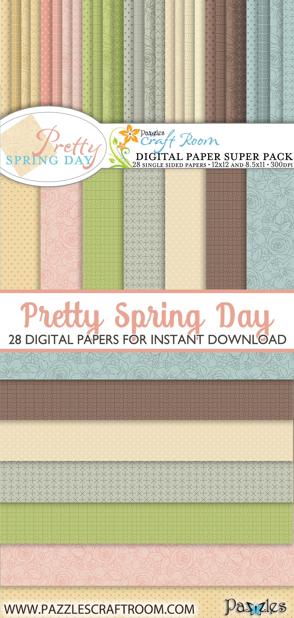 Pazzles DIY Pretty Spring Digital Paper Collection for instant download.