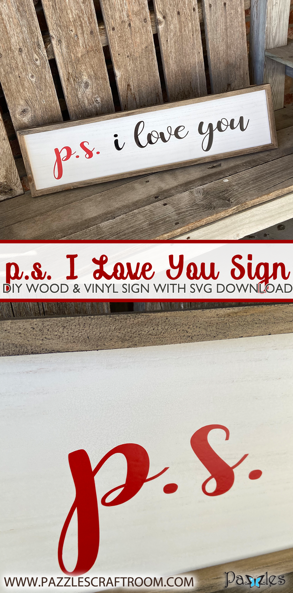 Pazzles DIY I Love You Sign made with wood and vinyl. Instant SVG download compatible with all major electronic cutters including Pazzles Inspiration, Cricut, and Silhouette Cameo. Design by Sara Weber.