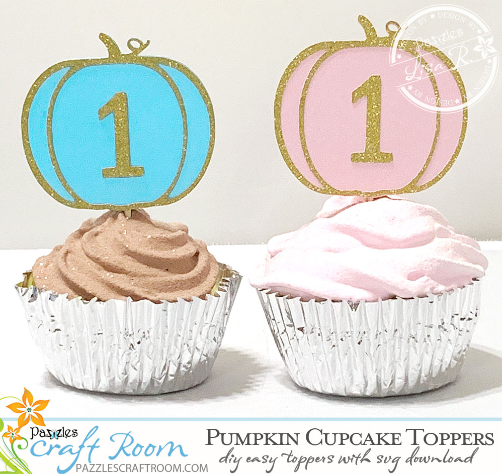Pazzles Fall DIY Pumpkin Cupcake Toppers with SVG download by Lisa Reyna. Compatible with all major electronic cutters including Pazzles Inspiration, Cricut, and Silhouette Cameo.