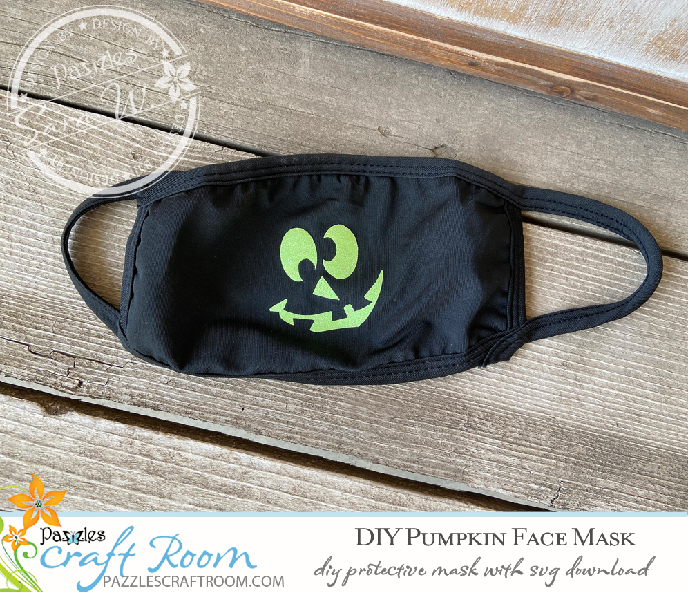 Pazzles DIY Pumpkin Face Mask with instant SVG download. Compatible with all major electronic cutters including Pazzles Inspiration, Cricut, and Silhouette Cameo. Design by Sara Weber.