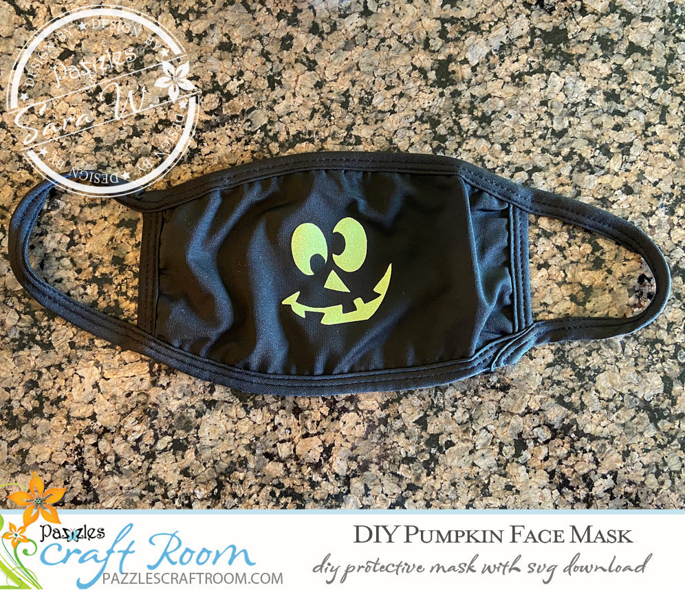 Pazzles DIY Pumpkin Face Mask with instant SVG download. Compatible with all major electronic cutters including Pazzles Inspiration, Cricut, and Silhouette Cameo. Design by Sara Weber.
