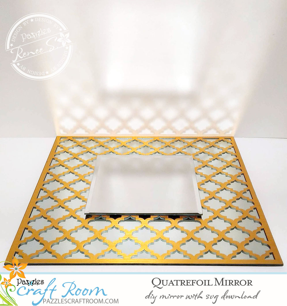 Pazzles DIY Quatrefoil Decorative Mirror with instant SVG download. Compatible with all major electronic cutters including Pazzles Inspiration, Cricut, and Silhouette Cameo. Design by Renee Smart.