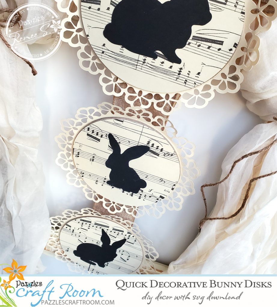 Pazzles DIY Quick Bunny Disks with instant SVG download. Instant SVG download compatible with all major electronic cutters including Pazzles Inspiration, Cricut, and Silhouette Cameo. Design by Renee Smart.