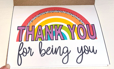 Pazzles Rainbow Thank You Card. Instant SVG download compatible with all major electronic cutters including Pazzles Inspiration, Cricut, and Silhouette Cameo. Design by Sara Weber.