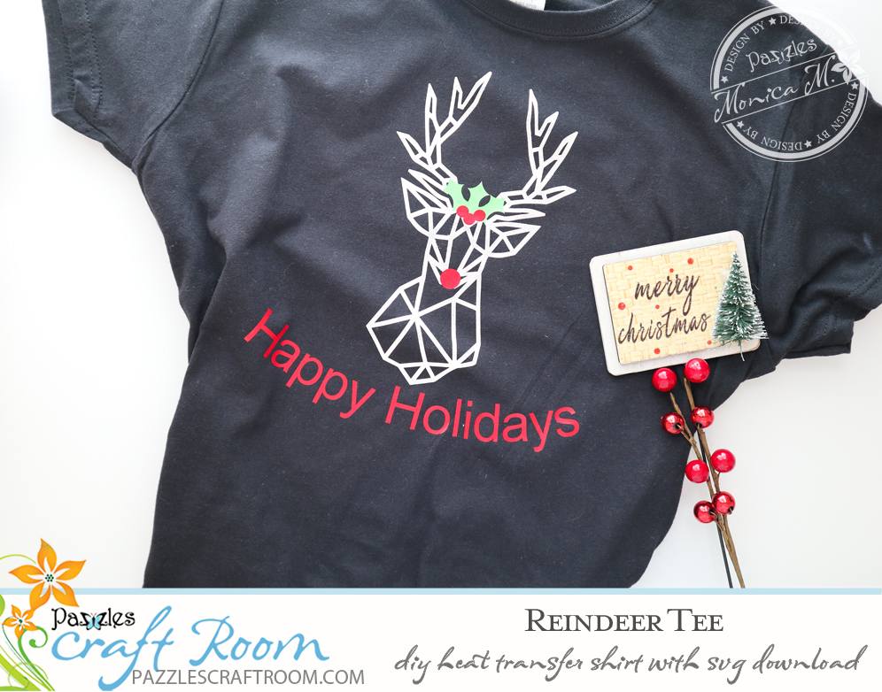 Pazzles DIY Reindeer Apparel with instant SVG download. Compatible with all major electronic cutters including Pazzles Inspiration, Cricut, and Silhouette Cameo. Design by Monica Martinez.