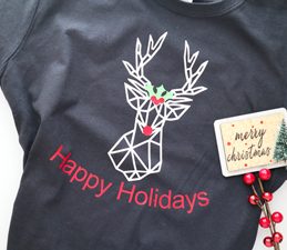 Pazzles DIY Reindeer Shirt with instant SVG download. Compatible with all major electronic cutters including Pazzles Inspiration, Cricut, and Silhouette Cameo. Design by Monica Martinez.