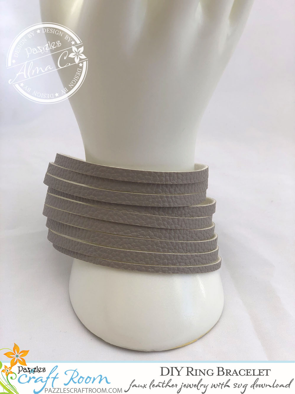 Pazzles DIY Faux Leather Bracelet with instant SVG download compatible with all major electronic cutters including Pazzles Inspiration, Circut, and Silhouette Cameo. Design by Alma Cervantes. 