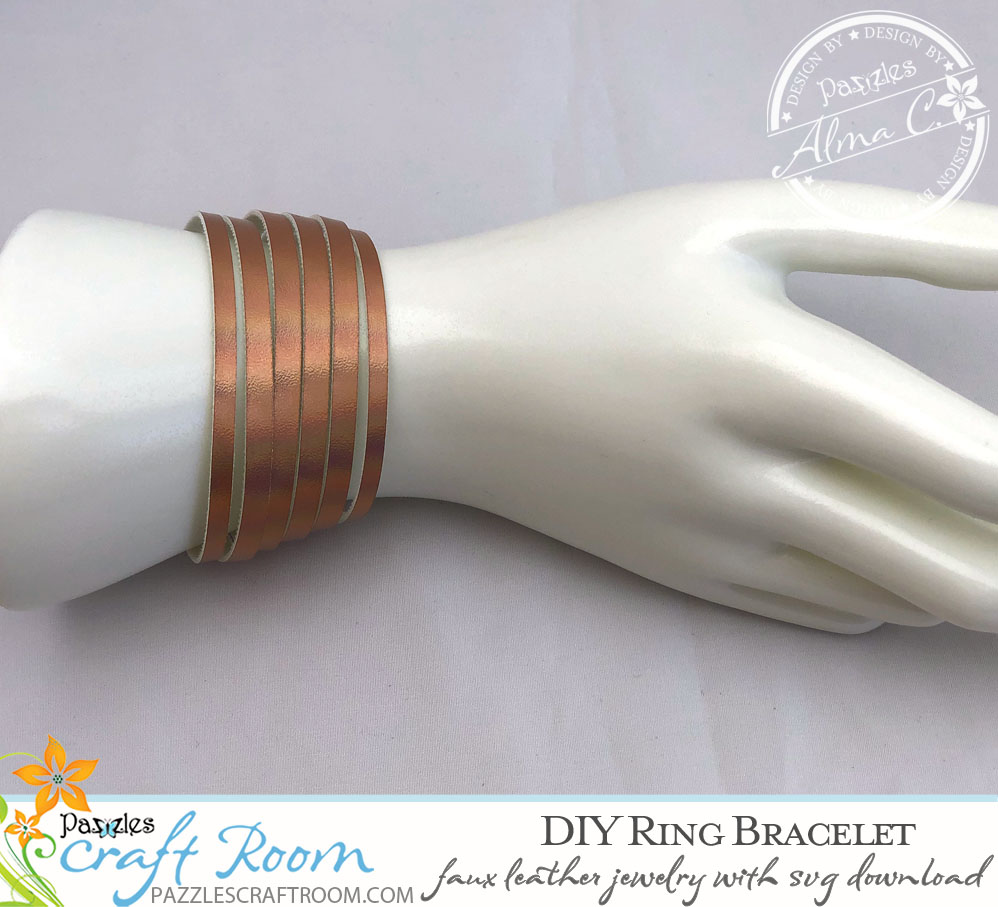 Pazzles DIY Faux Leather Bracelet with instant SVG download compatible with all major electronic cutters including Pazzles Inspiration, Circut, and Silhouette Cameo. Design by Alma Cervantes. 