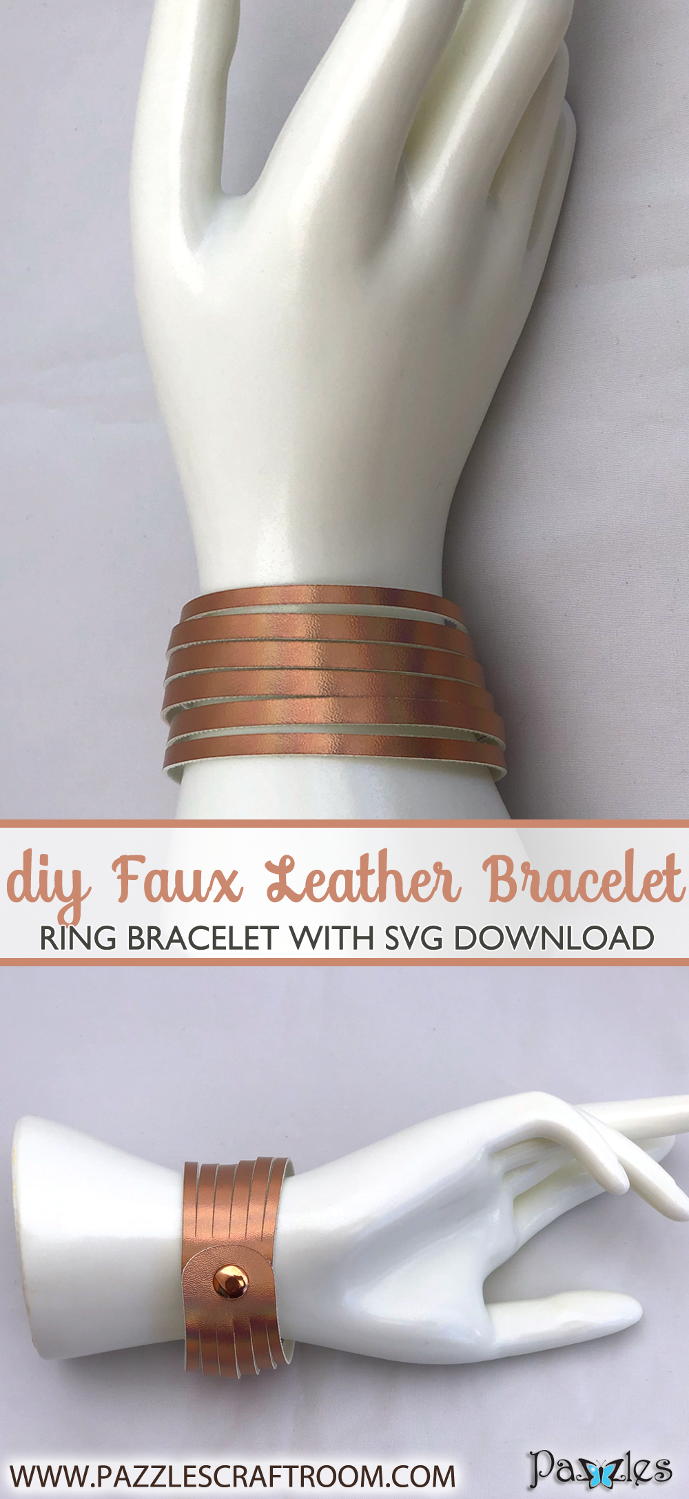 Pazzles DIY Faux Leather Bracelet with instant SVG download compatible with all major electronic cutters including Pazzles Inspiration, Circut, and Silhouette Cameo. Design by Alma Cervantes. 
