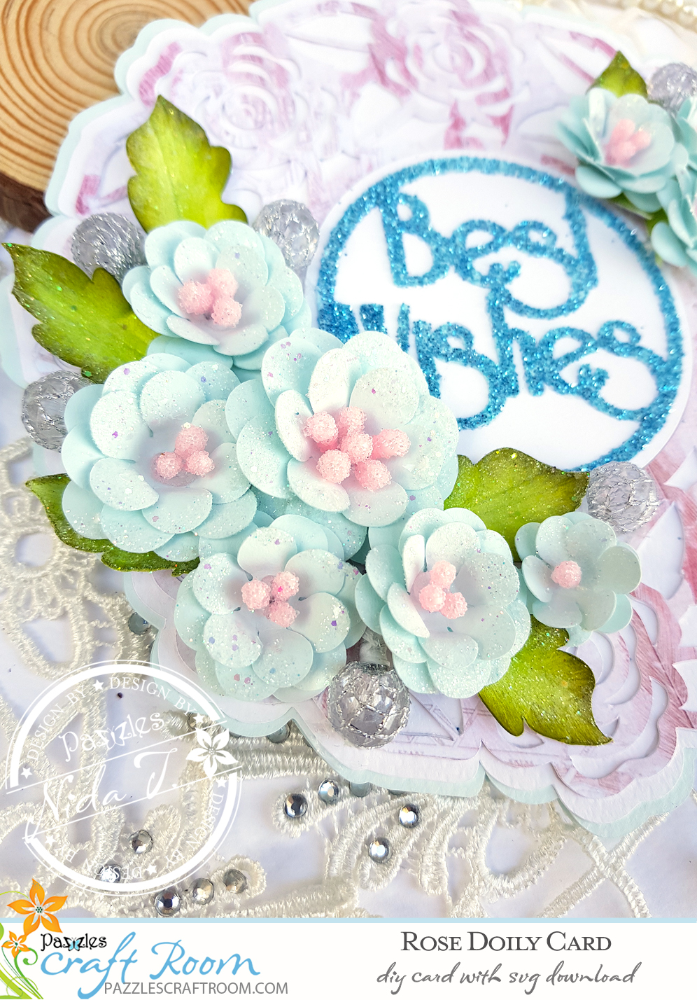 Pazzles DIY Rose Doily Card with instant SVG download. Compatible with all major electronic cutters including Pazzles Inspiration, Cricut, and Silhouette Cameo. Design by Nida Tanweer.