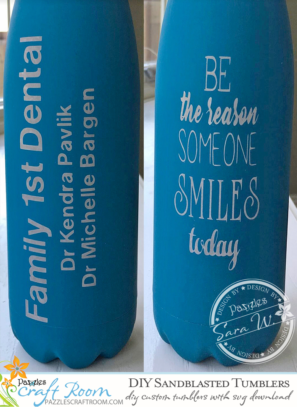 Pazzles DIY Personalized Sandblasted Tumblers with instant SVG download. Compatible with all major electronic cutters including Pazzles Inspiration, Cricut, and Silhouette Cameo. Design by Sara Weber.