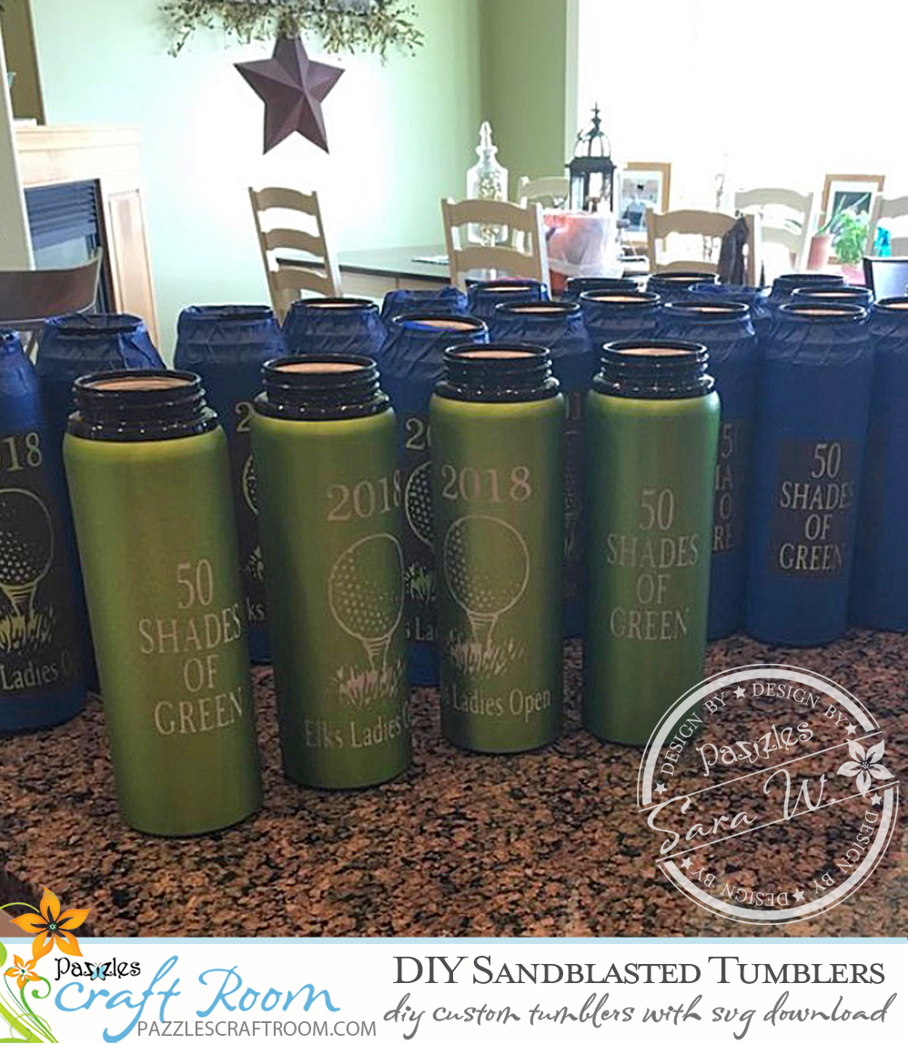 Pazzles DIY Personalized Sandblasted Tumblers with instant SVG download. Compatible with all major electronic cutters including Pazzles Inspiration, Cricut, and Silhouette Cameo. Design by Sara Weber.