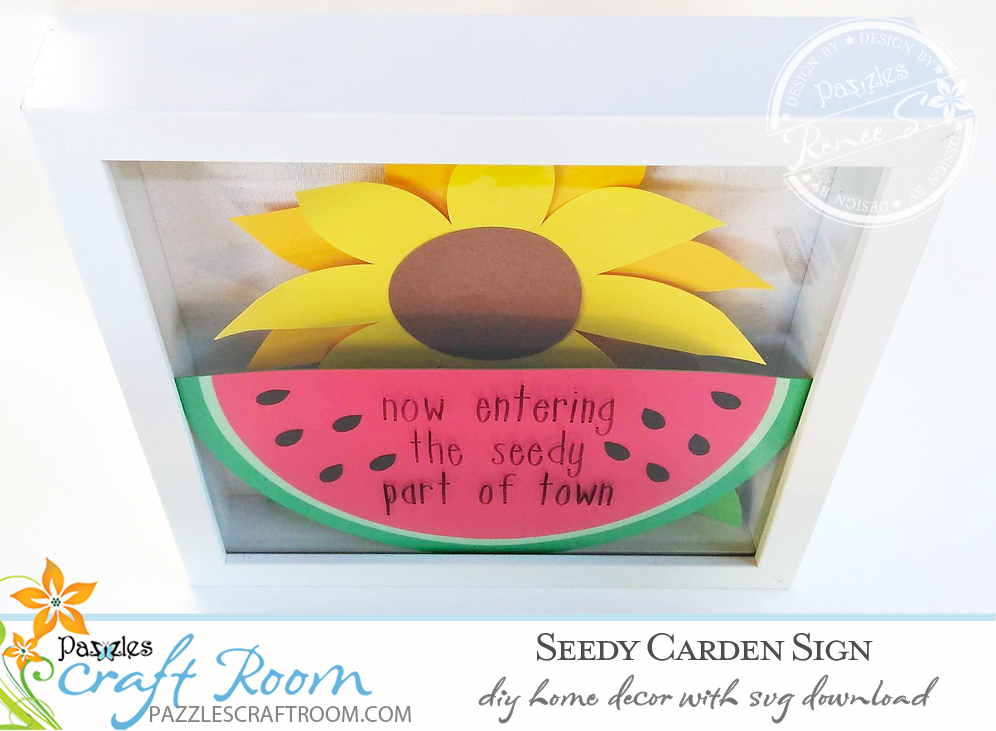 Pazzles DIY Seedy Garden Sign with instant SVG download. Compatible with all major electronic cutters including Pazzles Inspiration, Cricut, and Silhouette Cameo. Design by Renee Smart.