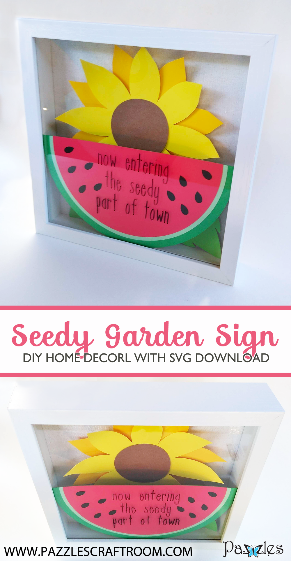 Pazzles DIY Seedy Garden Sign with instant SVG download. Compatible with all major electronic cutters including Pazzles Inspiration, Cricut, and Silhouette Cameo. Design by Renee Smart.