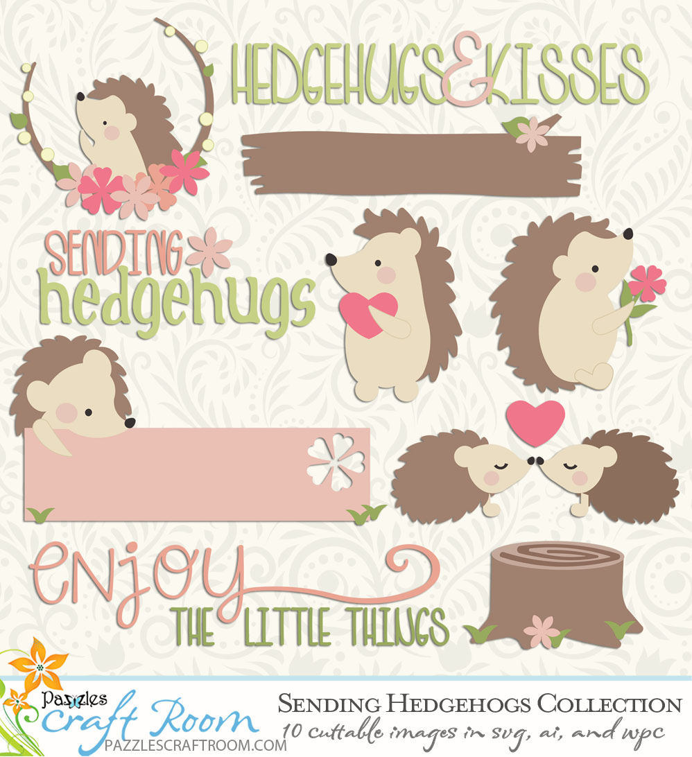 Pazzles Sending Hedgehogs Cutting Collection instant download in SVG, AI, and WPC. Compatible with all major electronic cutters including Pazzles Inspiration, Cricut, and Silhouette Cameo.