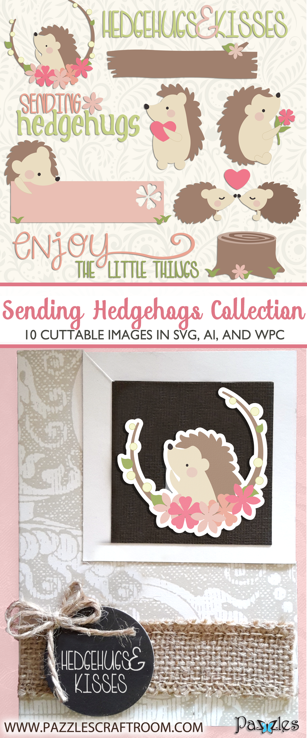 Pazzles Sending Hedgehogs Cutting Collection instant download in SVG, AI, and WPC. Compatible with all major electronic cutters including Pazzles Inspiration, Cricut, and Silhouette Cameo.