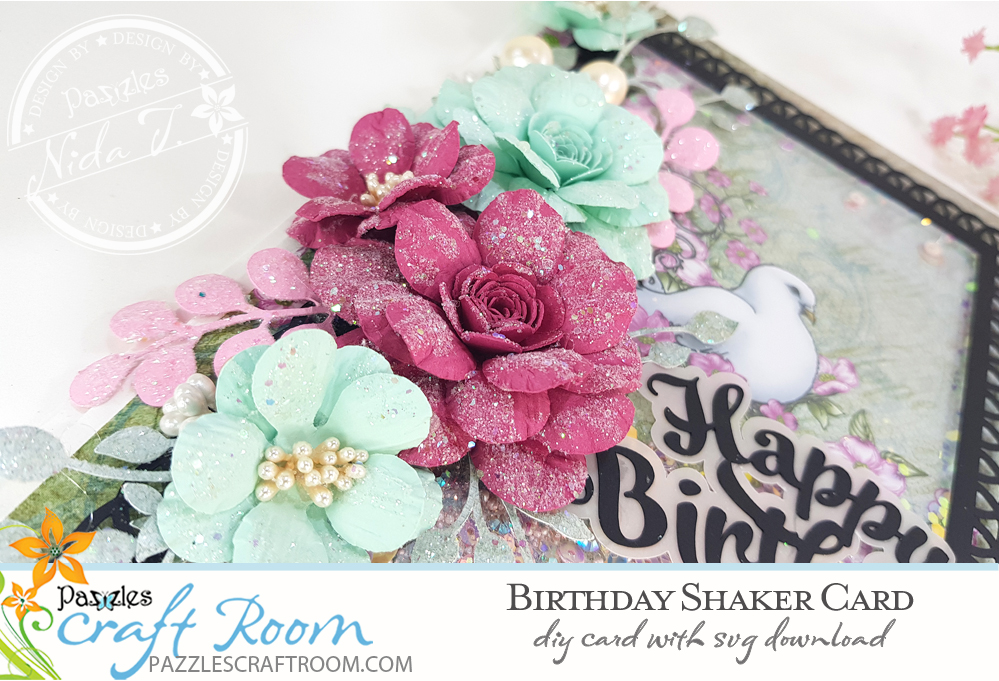 Pazzles DIY Birthday Shaker Card. Instant SVG download compatible with all major electronic cutters including Pazzles Inspiration, Cricut, and Silhouette Cameo. Design by Nida Tanweer.