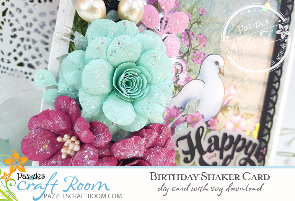 Pazzles DIY Birthday Shaker Card. Instant SVG download compatible with all major electronic cutters including Pazzles Inspiration, Cricut, and Silhouette Cameo. Design by Nida Tanweer.