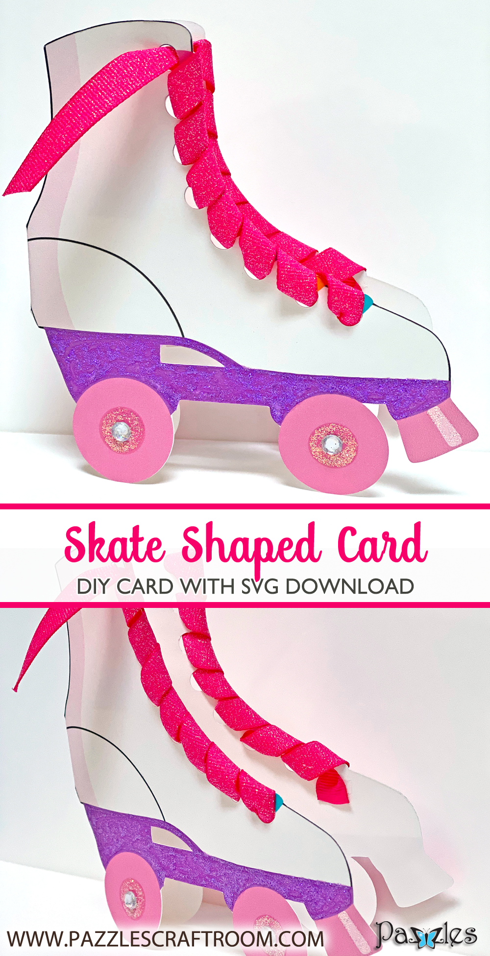 Pazzles DIY Skate Card with instant SVG download. Compatible with all major electronic cutters including Pazzles Inspiration, Cricut, and Silhouette Cameo. Design by Lisa Reyna.