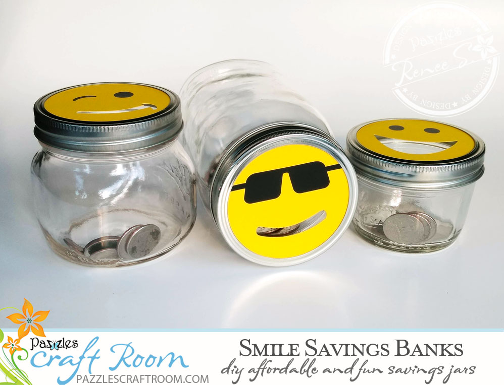 Pazzles Savvy Smile DIY Savings Jar by Renee Smart. SVG download included compatible with all major electronic cutters including Pazzles Inspiration, Cricut, and Silhouette Cameo.