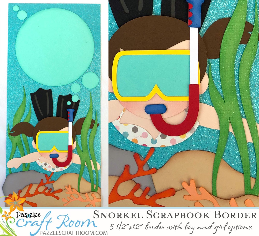 Pazzles DIY Boy or Girl Snorkeling Scrapbook Border by Alma Cervantes