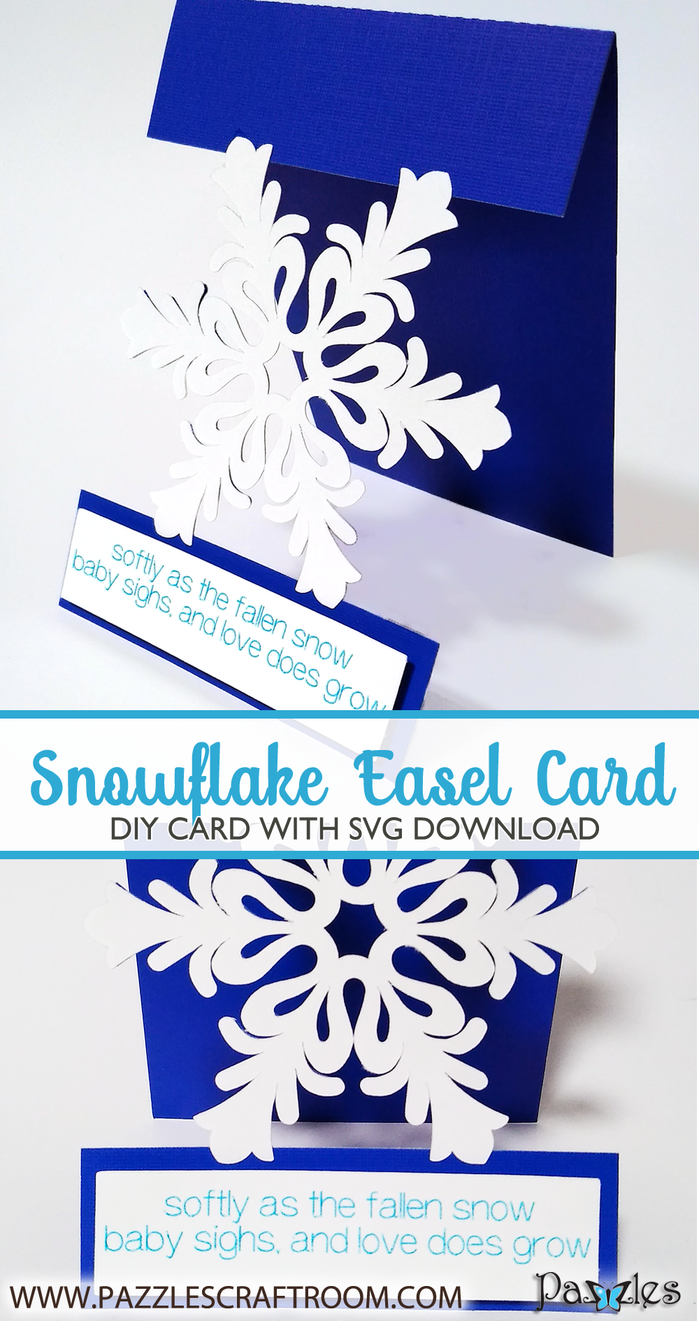 Pazzles DIY Snowflake Easel Card with instant SVG download. Compatible with all major electronic cutters including Pazzles Inspiration, Cricut, and Silhouette Cameo. Design by Renee Smart.