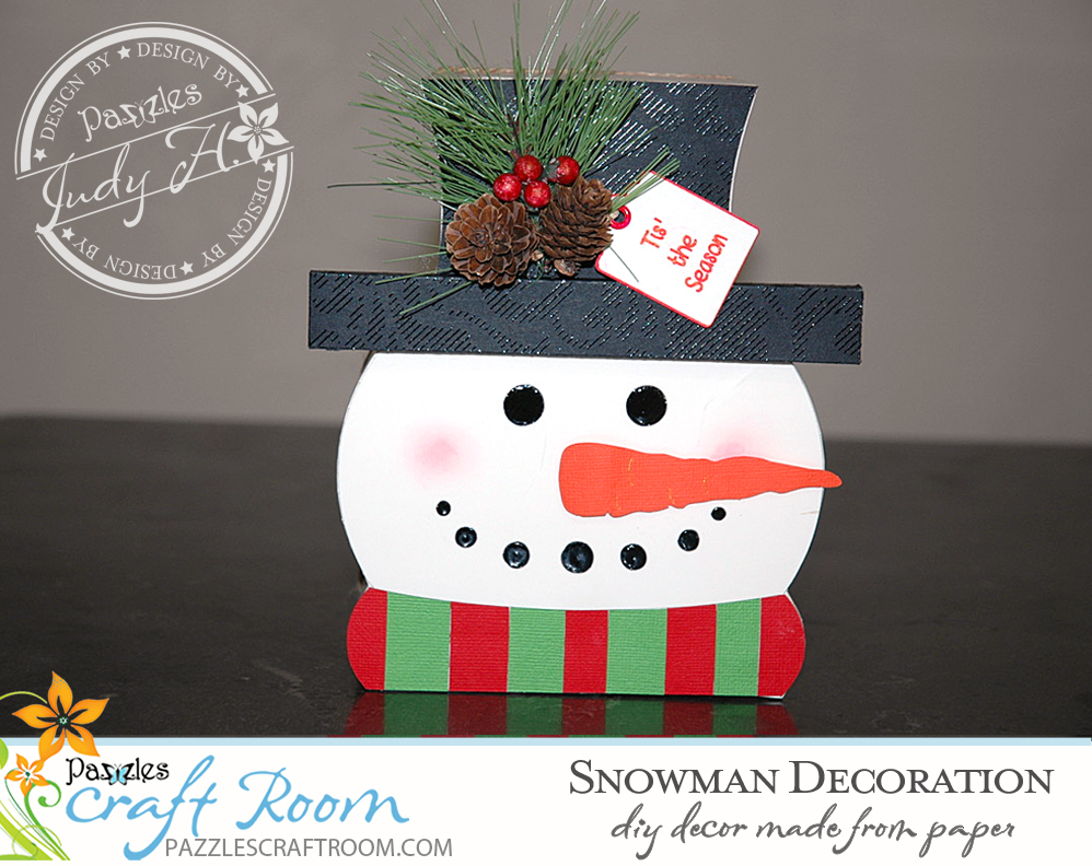 Pazzles Light Up DIY Snowman Decoration with instant SVG download. Compatible with all major electronic cutters including Pazzles Inspiration, Cricut, and Silhouette Cameo. Design by Judy Hanson. 