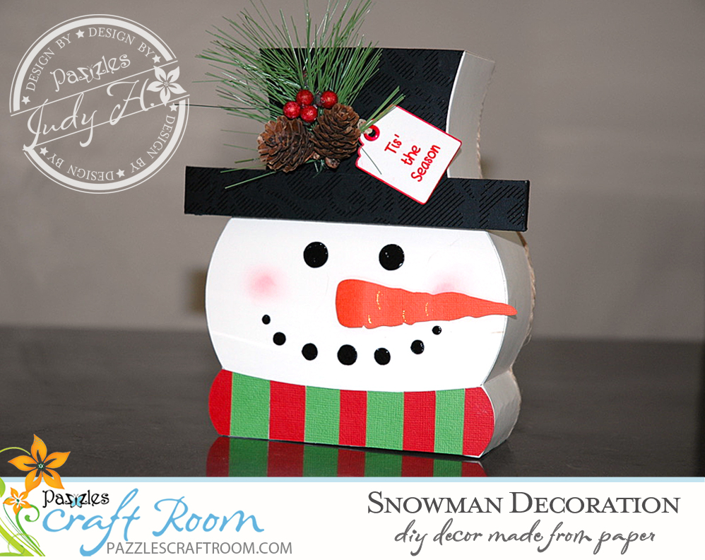 Pazzles Light Up DIY Snowman Decoration with instant SVG download. Compatible with all major electronic cutters including Pazzles Inspiration, Cricut, and Silhouette Cameo. Design by Judy Hanson. 