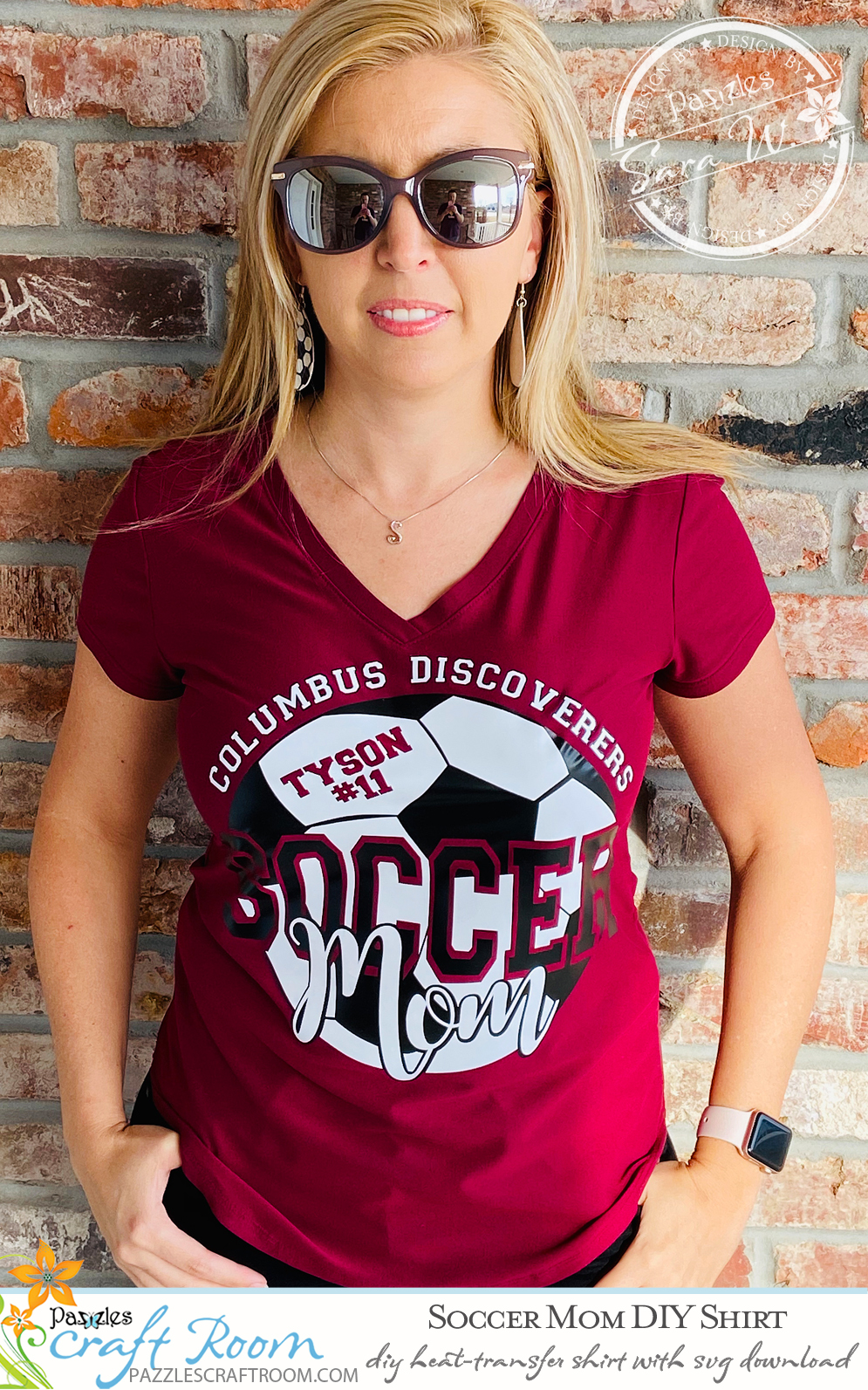 Pazzles DIY Customizable Soccer Mom Shirt with instant SVG download. Compatible with all major electronic cutters including Pazzles Inspiration, Cricut, and Silhouette Cameo. Design by Sara Weber.