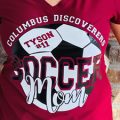 Pazzles DIY Customizable Soccer Mom Shirt with instant SVG download. Compatible with all major electronic cutters including Pazzles Inspiration, Cricut, and Silhouette Cameo. Design by Sara Weber.