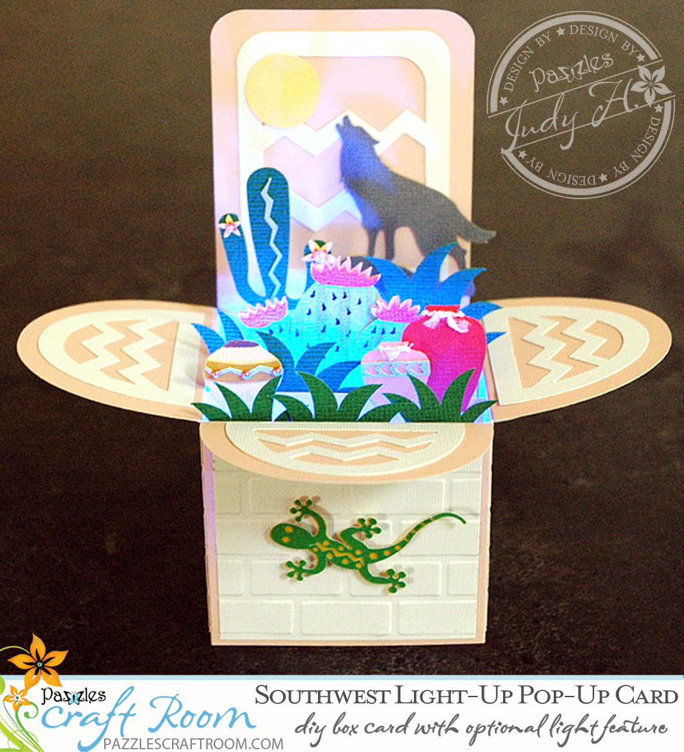 Pazzles DIY Southwest Pop-up Card with Light-up feature by Judy Hanson