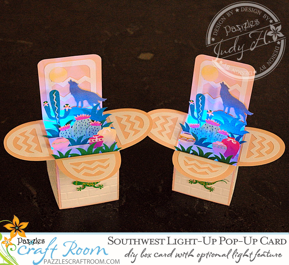 Pazzles DIY Southwest Pop-up Card with Light-up feature by Judy Hanson