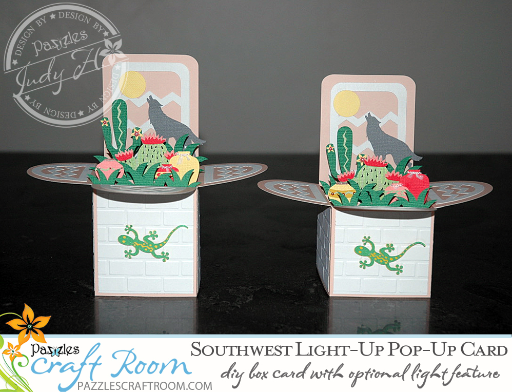 Pazzles DIY Southwest Pop-up Card with Light-up feature by Judy Hanson