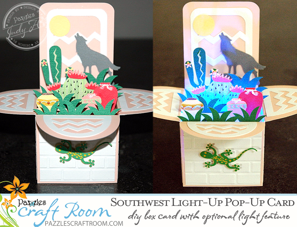 Pazzles DIY Southwest Pop-up Card with Light-up feature by Judy Hanson