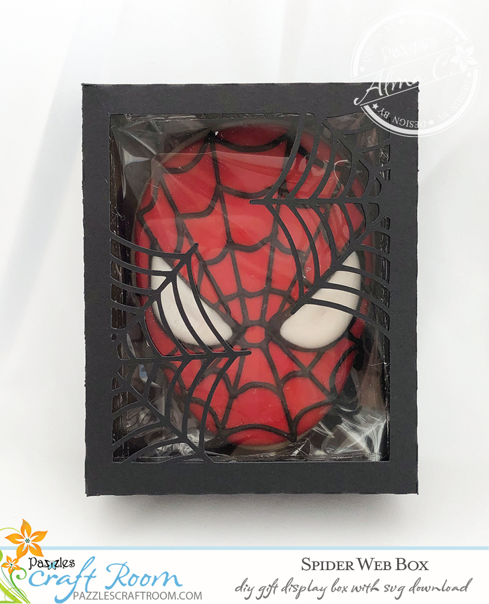 Pazzles DIY Spider Web Box for cookies or gifts. SVG instant download included. Compatible with all major electronic cutters including Pazzles Inspiration, Cricut, and Silhouette Cameo. Design by Alma Cervantes.