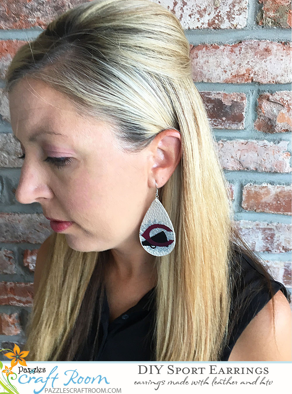 Pazzles DIY Sport Earrings Made with Leather and HTV by Sara Weber