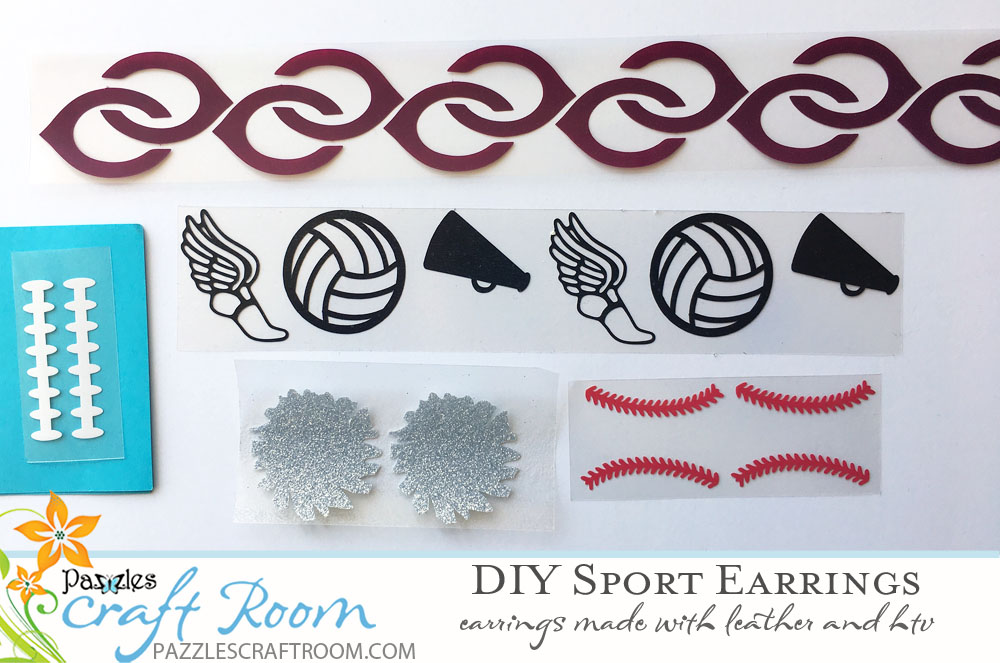 Pazzles DIY Sport Earrings Made with Leather and HTV by Sara Weber