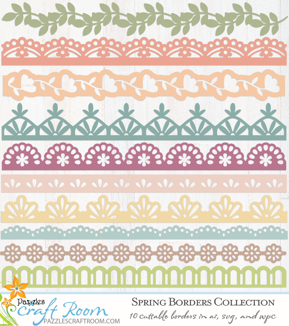 Pazzles DIY Collection of 10 Spring Border SVG Designs. Instant download in SVG, AI, and WPC compatible with all major electronic cutters including Pazzles Inspiration, Cricut, and Silhouette Cameo.