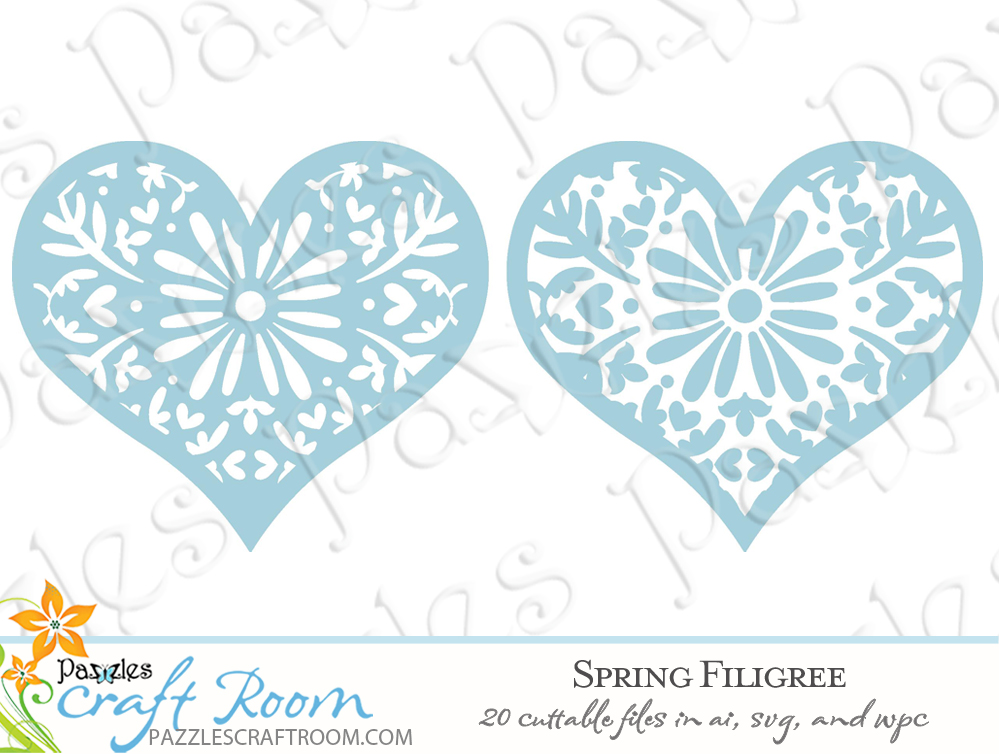 Pazzles DIY Spring Filigree Cutting Collection with 20 cuttable files in SVG, AI, and WPC.  Instant SVG download compatible with all major electronic cutters including Pazzles Inspiration, Cricut, and Silhouette Cameo. Design by Amanda Vander Woude.