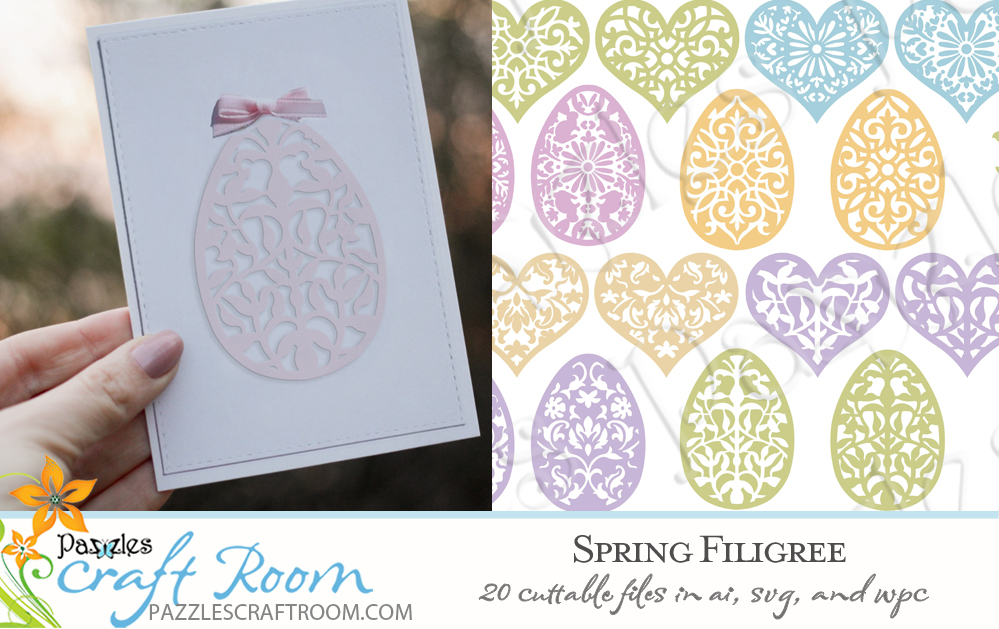Pazzles DIY Spring Filigree Cutting Collection with 20 cuttable files in SVG, AI, and WPC. Instant SVG download compatible with all major electronic cutters including Pazzles Inspiration, Cricut, and Silhouette Cameo. Design by Amanda Vander Woude.