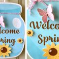 Pazzles DIY Spring Mason Jar Card or Door Hanger with SVG download. Compatible with all major electronic cutters including Pazzles Inspiration, Cricut, and Silhouette Cameo. Design by Lisa Reyna.