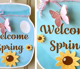 Pazzles DIY Spring Mason Jar Card or Door Hanger with SVG download. Compatible with all major electronic cutters including Pazzles Inspiration, Cricut, and Silhouette Cameo. Design by Lisa Reyna.