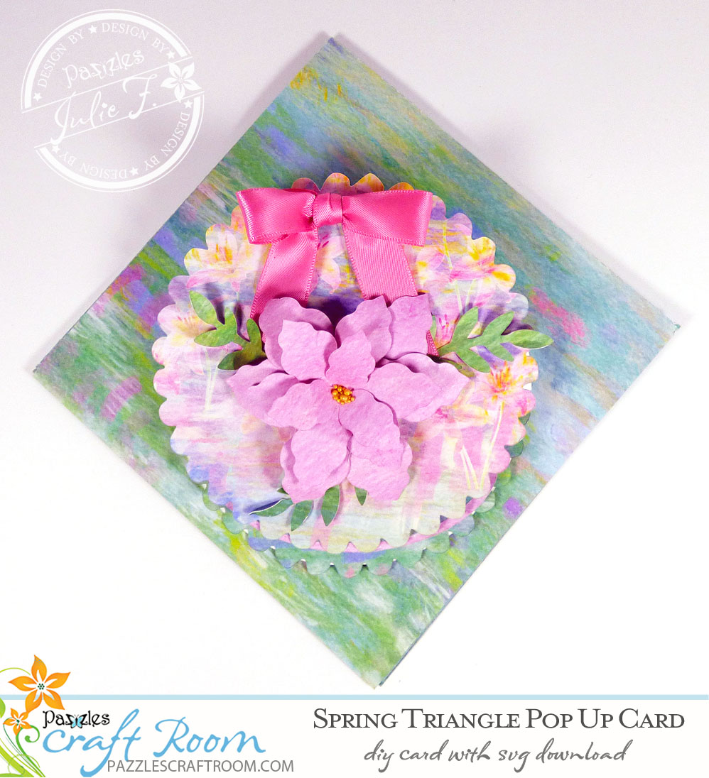 Pazzles DIY Spring Pop Up Card with instant SVG download. Compatible with all major electronic cutters including Pazzles Inspiration, Cricut, and Silhouette Cameo. Design by Julie Flanagan.