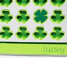 Pazzles DIY Lucky Shamrock Card with instant SVG download. Instant SVG download compatible with all major electronic cutters including Pazzles Inspiration, Cricut, and Silhouette Cameo. Design by Renee Smart.