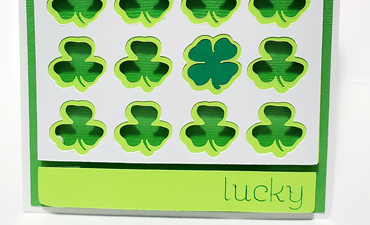 Pazzles DIY Lucky Shamrock Card with instant SVG download. Instant SVG download compatible with all major electronic cutters including Pazzles Inspiration, Cricut, and Silhouette Cameo. Design by Renee Smart.