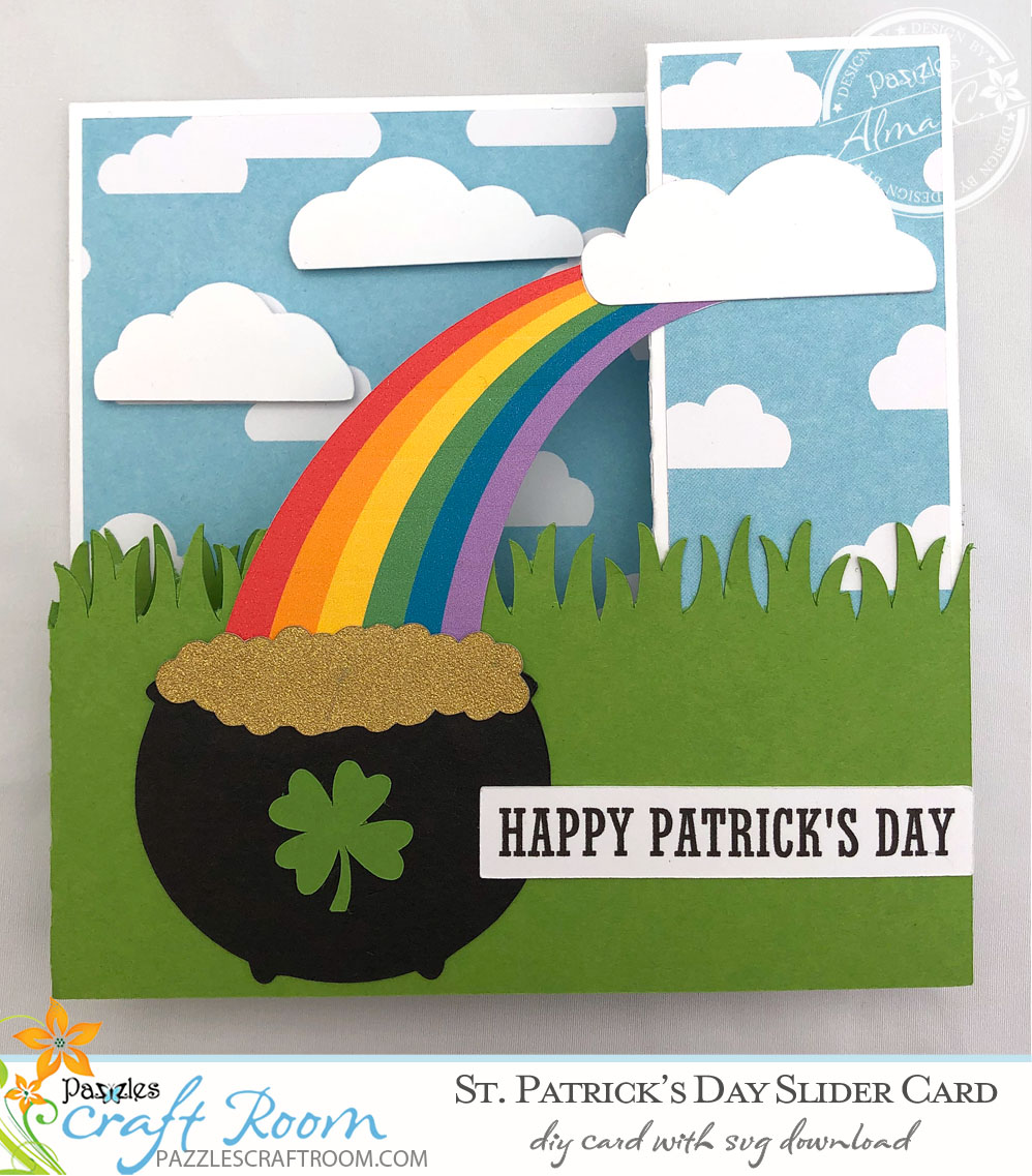 Pazzles DIY St. Patricks' Day Wiper Card with instant SVG download. Compatible with all major electronic cutters including Pazzles Inspiration, Cricut, and Silhouette Cameo. Design by Alma Cervantes.