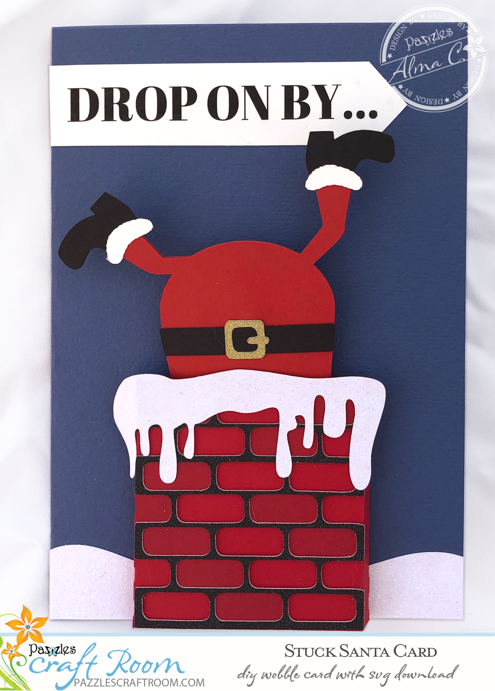 Pazzles DIY Stuck Santa Card with instant SVG download. Compatible with all major electronic cutters including Pazzles Inspiration, Cricut, and Silhouette Cameo. Design by Alma Cervantes.