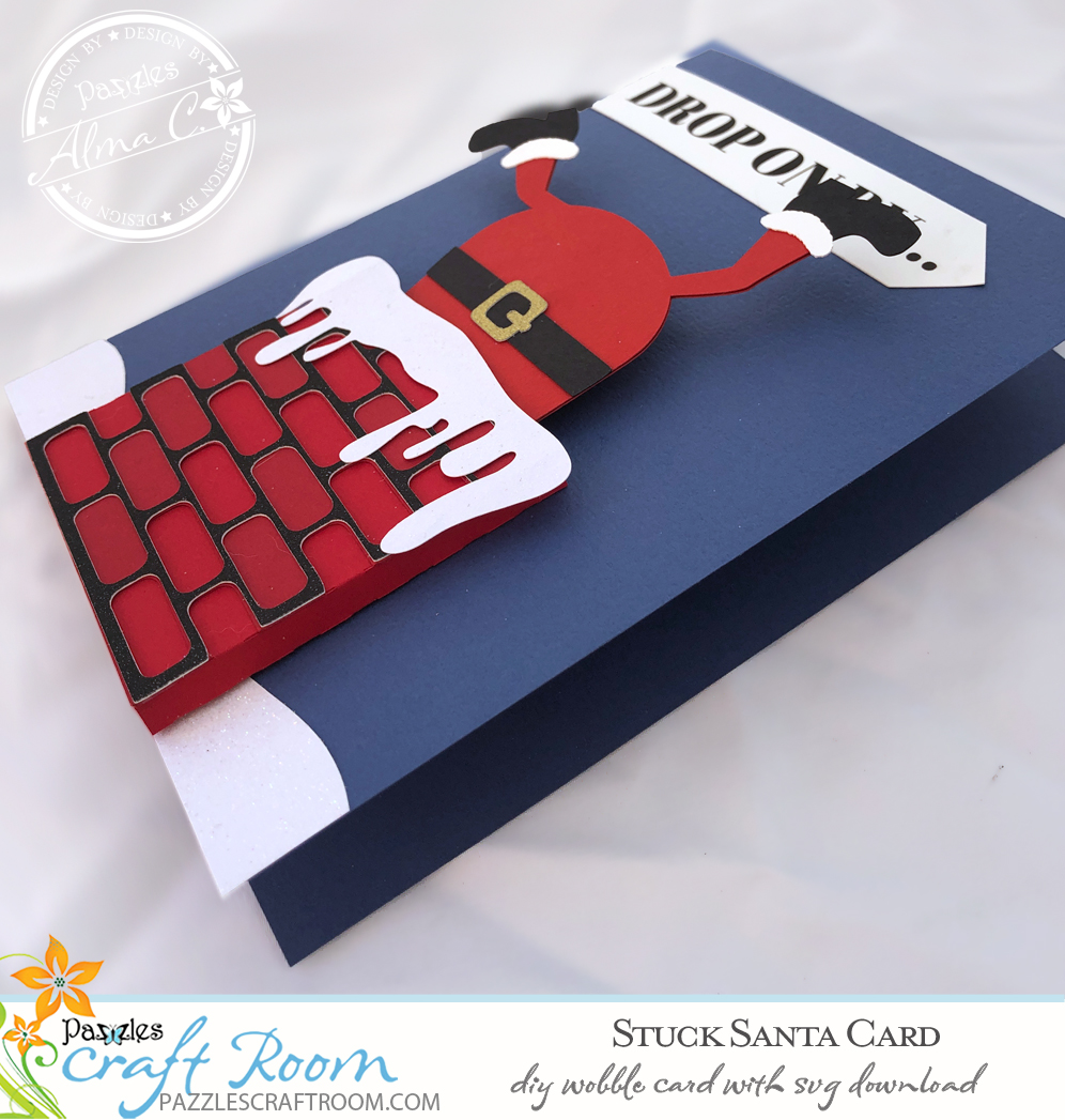 Pazzles DIY Stuck Santa Card with instant SVG download. Compatible with all major electronic cutters including Pazzles Inspiration, Cricut, and Silhouette Cameo. Design by Alma Cervantes.